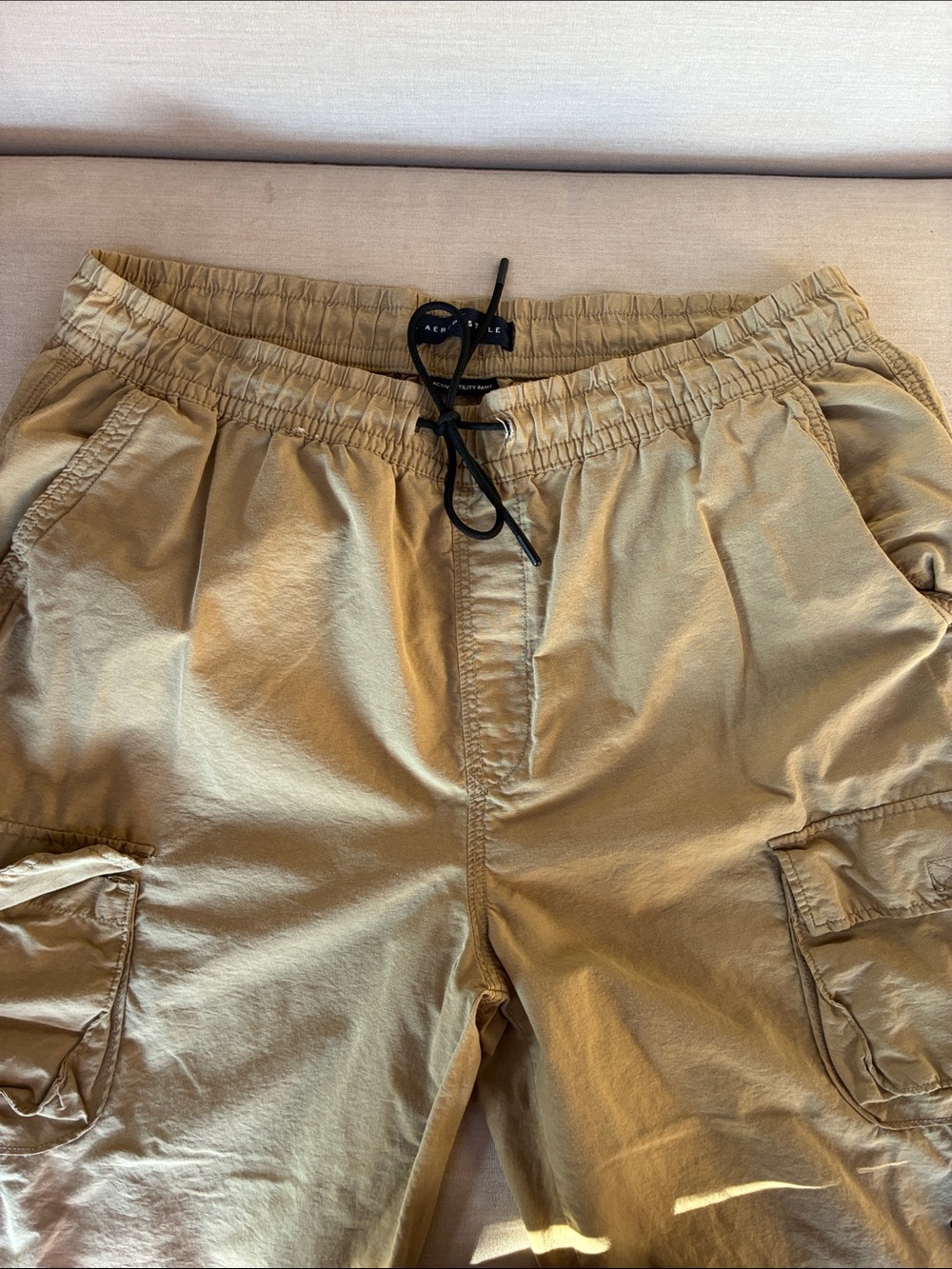 Aeropostale Men's Cargo Pants in Tan with Black Drawstring